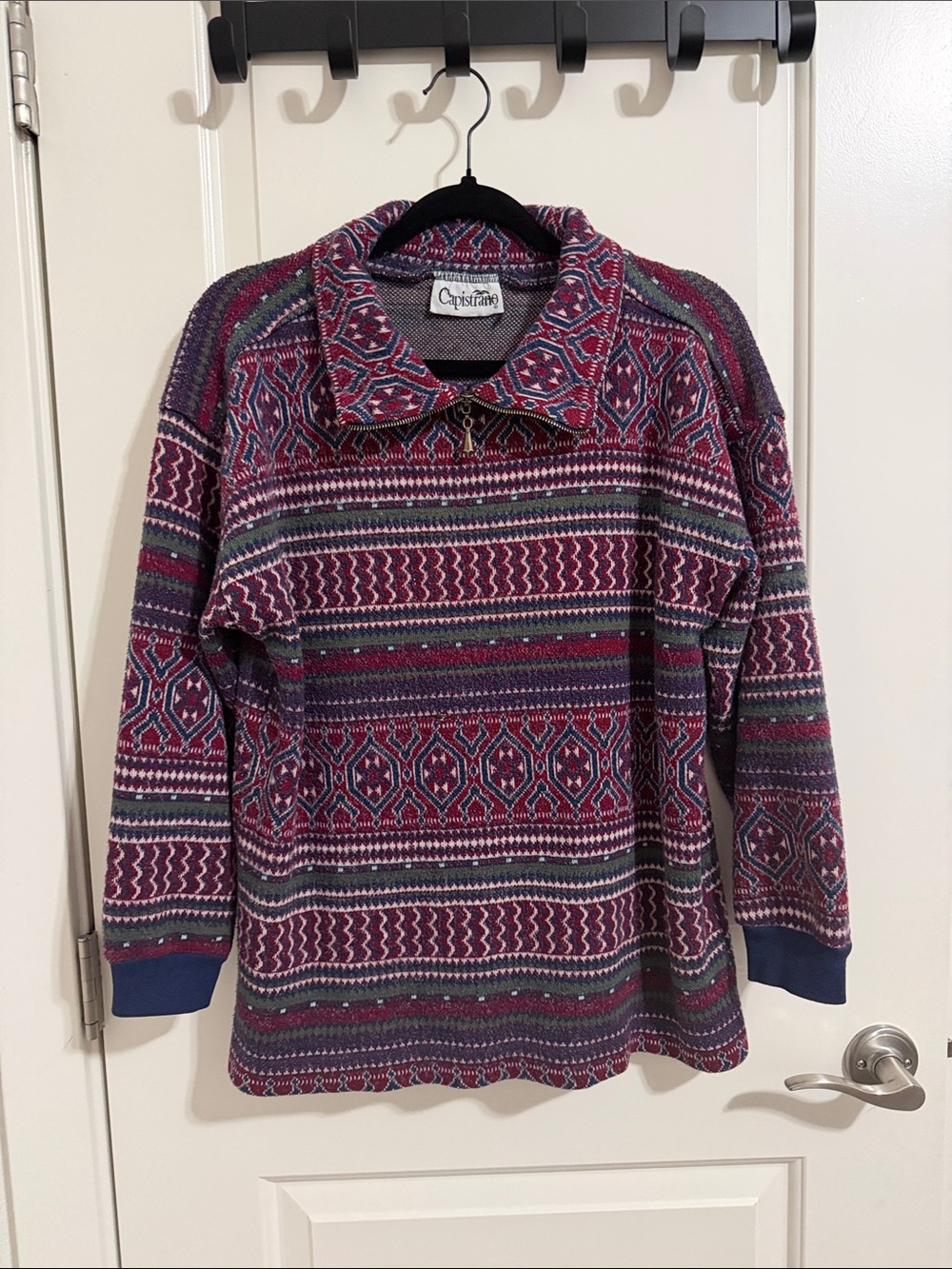 Vintage Capistrano Women's S Patterned Pullover Sweater - Burgundy Multi